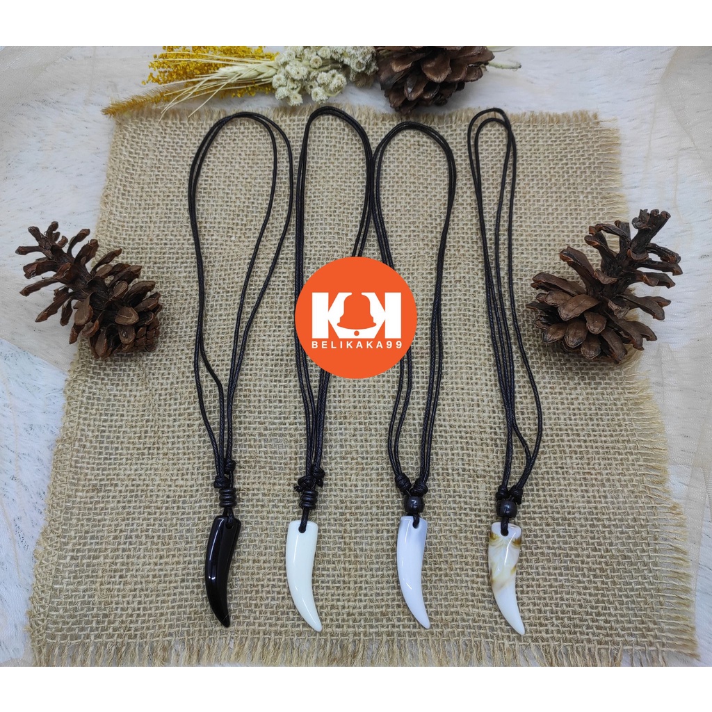 KALUNG TALI ETNIK BANDUL TARING GADING PUTIH HITAM CORAK MOTIF / KALUNG TALI PRIA WANITA ANAK DEWASA