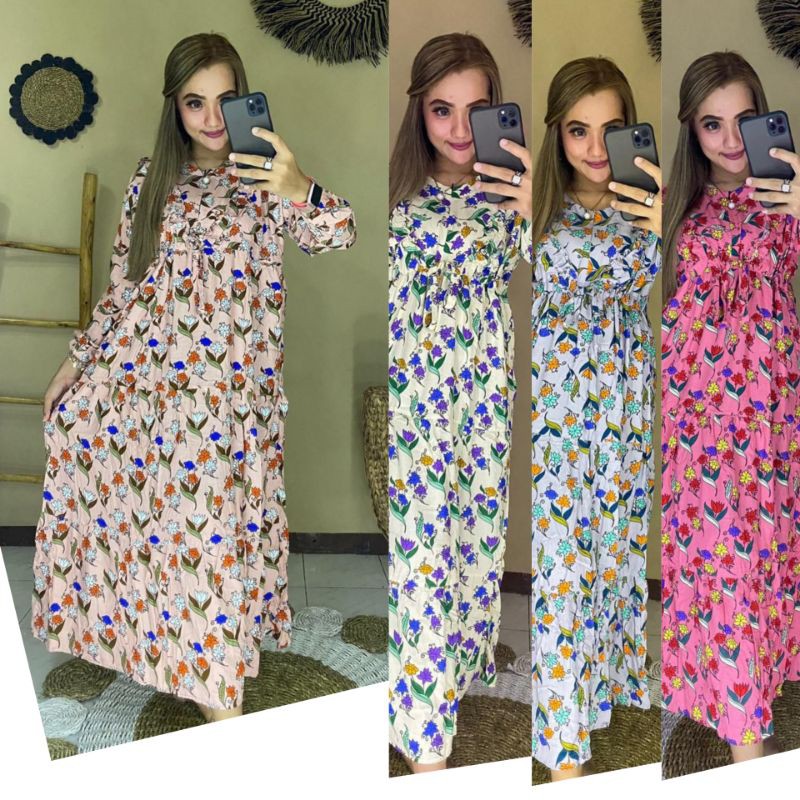 Longdress Rayon Viscose Halus Tebal Lesley Marsha Casual DressLengan Panjang Kekinian Model Terbaru