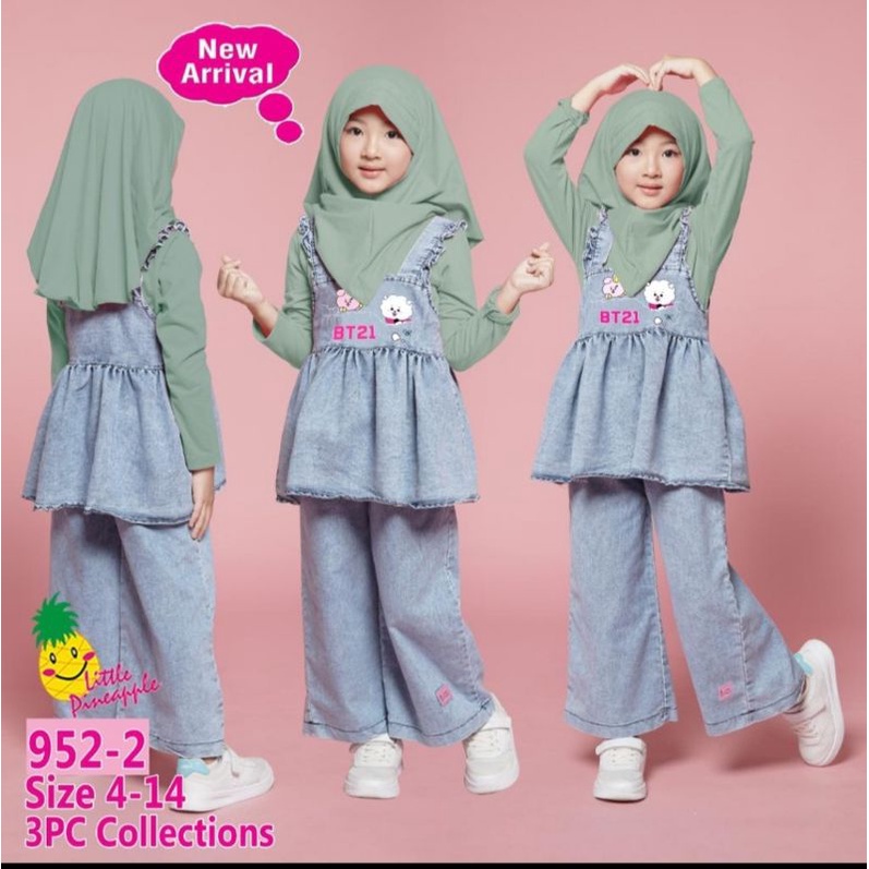 (LP. 952-2)LITTLE PINEAPPLE Setelan Kulot + Inner+ Rompie Jeans No.4-14 ( 4 - 9th )