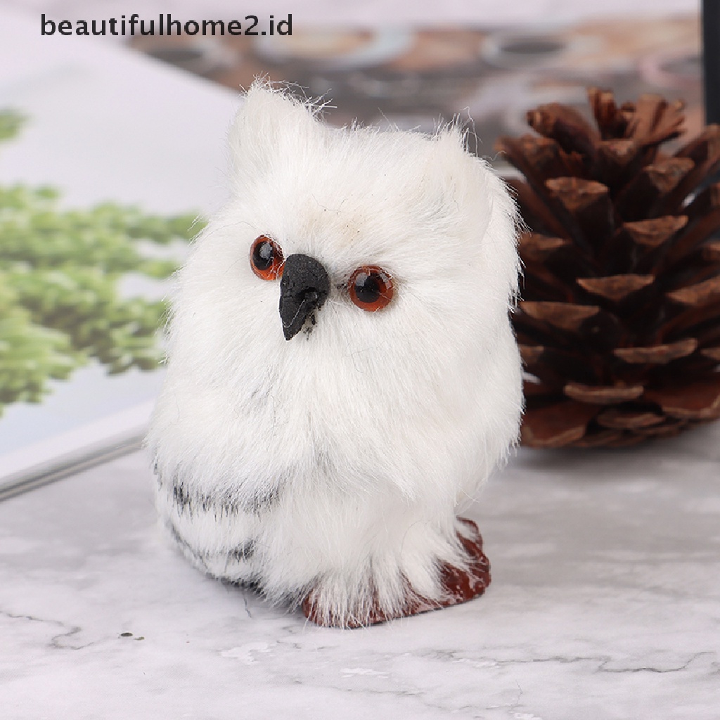 (Beautifulhome2.Id) Leuke Hiasan Burung Hantu Berbulu Warna Hitam / Putih Untuk Dekorasi