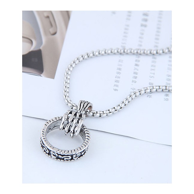 LRC Kalung Fashion Silver Metal Long Necklace A57440