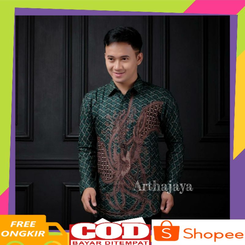 Baju Batik Cowok Kemeja Pria Kondangan Batik Lengan Panjang Motif Kutilang