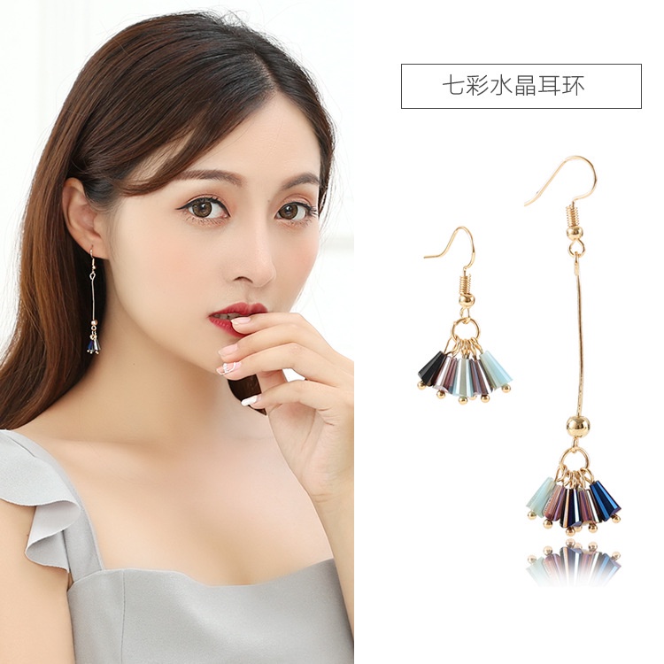 Asimetris colorful kecil crystal anting-anting Jepang dan Korea Dongdaemun temperamental, sederhana