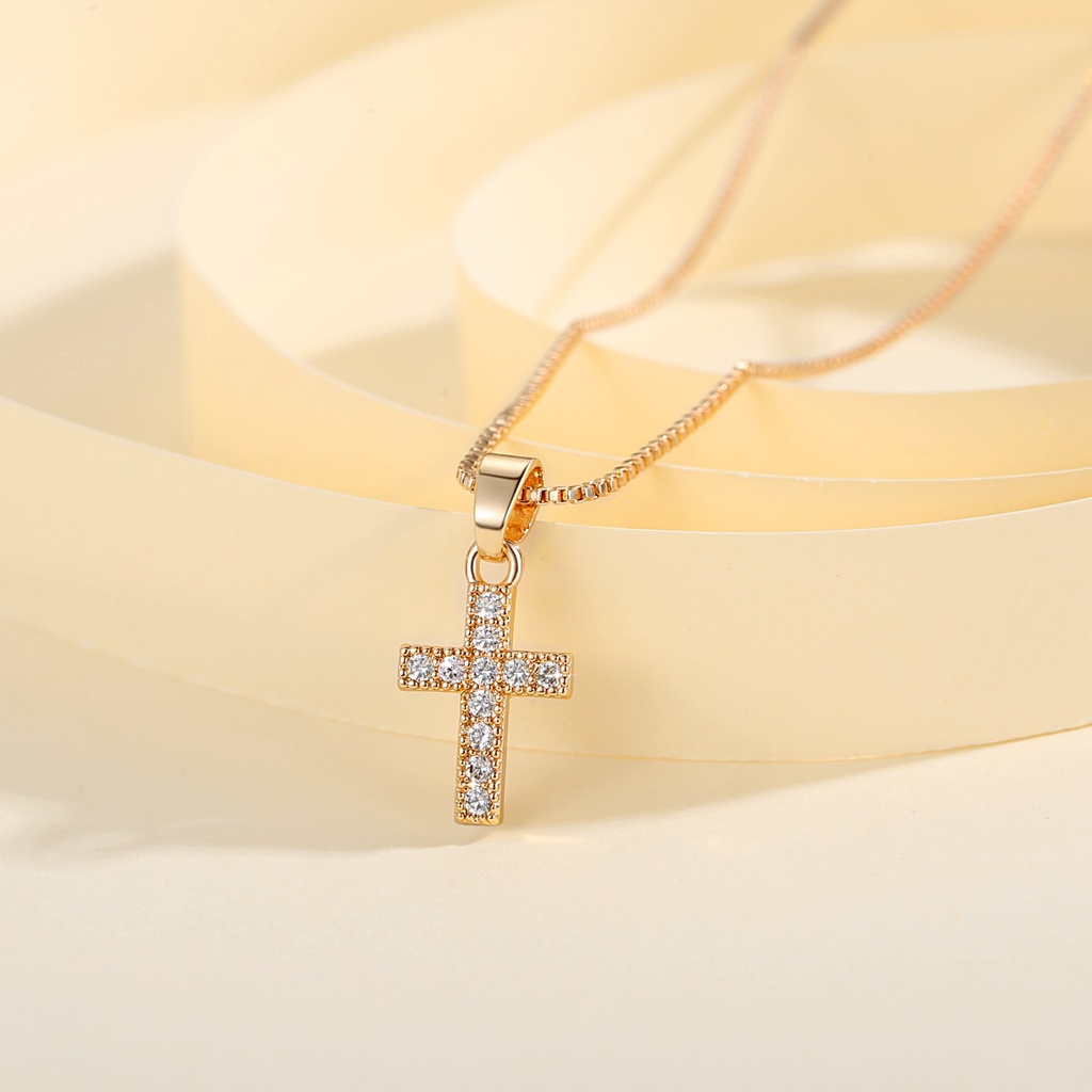 Y580【COD】Klasik Cross Wanita Titanium Kalung Wanita Stainless Steel Berlapis Emas Liontin Salib