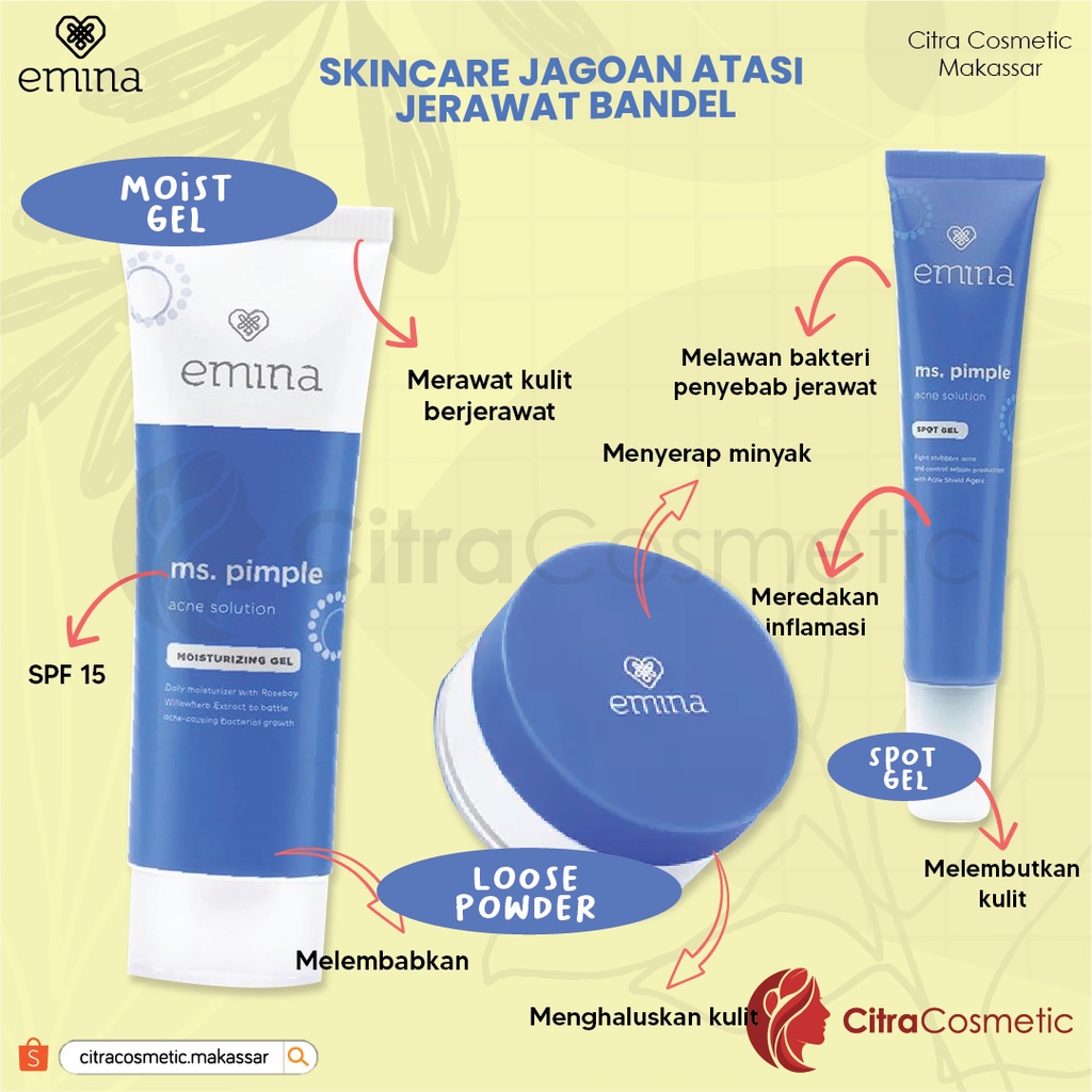 Emina Ms Pimple Acne Solution Series Sebum Fighter | Face Wash Toner Moisturizing Gel Spot