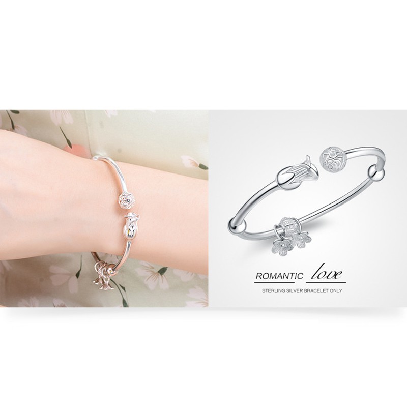 925 gelang perak murni untuk wanita bunga kepribadian kreatif gelang fashion perhiasan