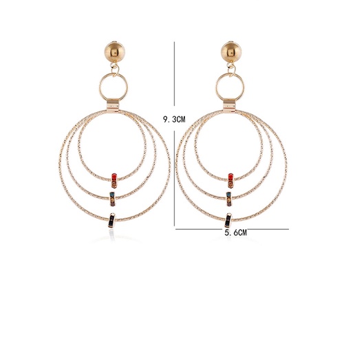 LRC Anting Tusuk Fashion Golden Alloy Geometric Round Multi-layer Earrings A61244