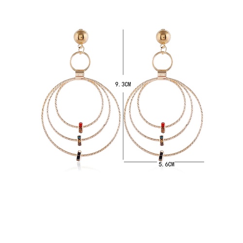 LRC Anting Tusuk Fashion Golden Alloy Geometric Round Multi-layer Earrings A61244