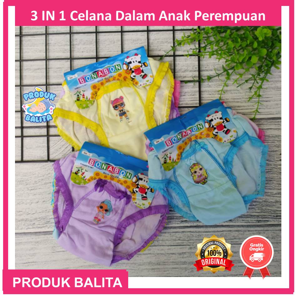 3 in 1 Celana Dalam Anak Perempuan Paket 3 Pcs CD Anak Perempuan Murah