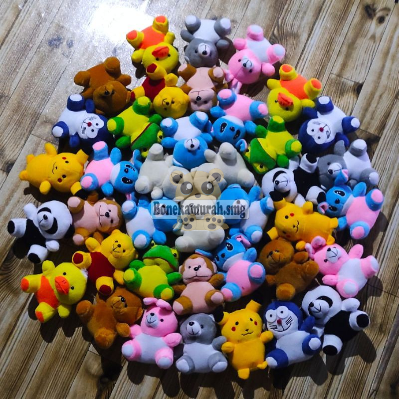 Boneka Mini buket kado Karakter lengkap, Boba, Panda, keropi, stitch, dog, monyet, bear, spongebob, minion, tiger, pooh, doraemon, bebek, hellokitty, kelinci, pokemon, beruang