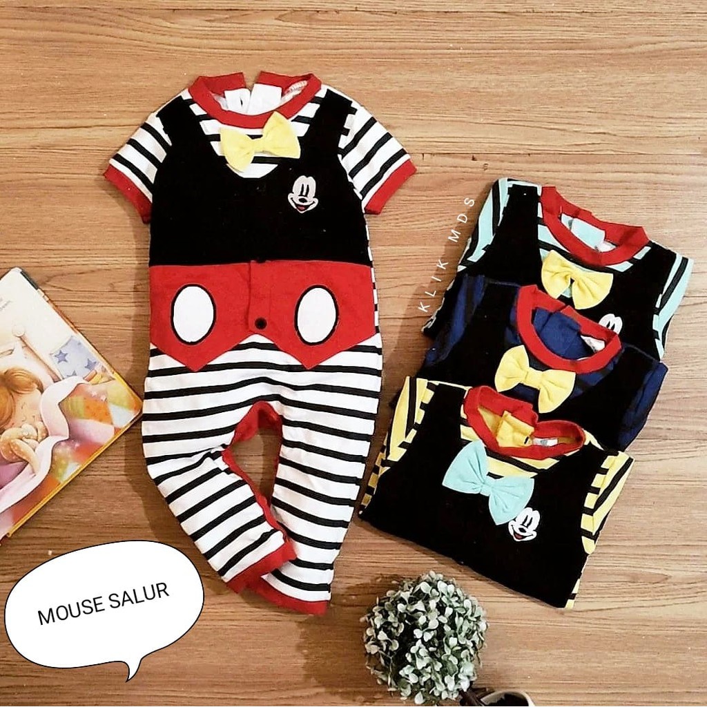 Baju Jumper Anak Bayi Laki-laki Motif Mouse Salur 1 Ukuran Usia 0-6 Bulan