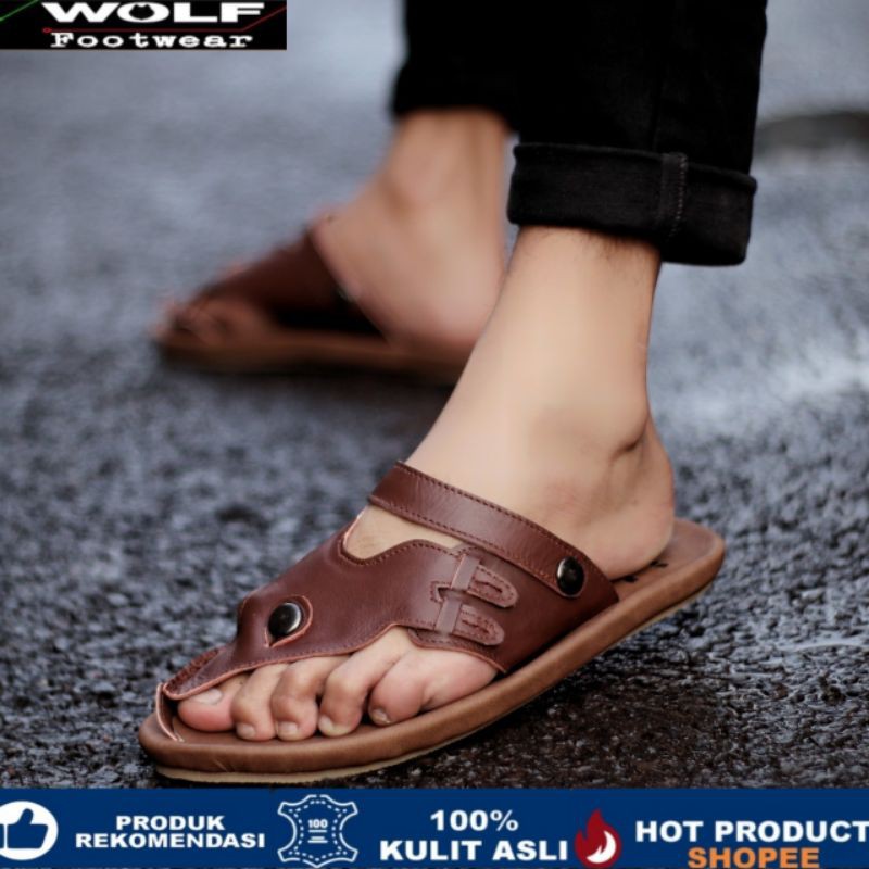 LUCKY BROWN Sandal pria kulit asli cevany original handmade sandal jepit kulit pria bisa COD