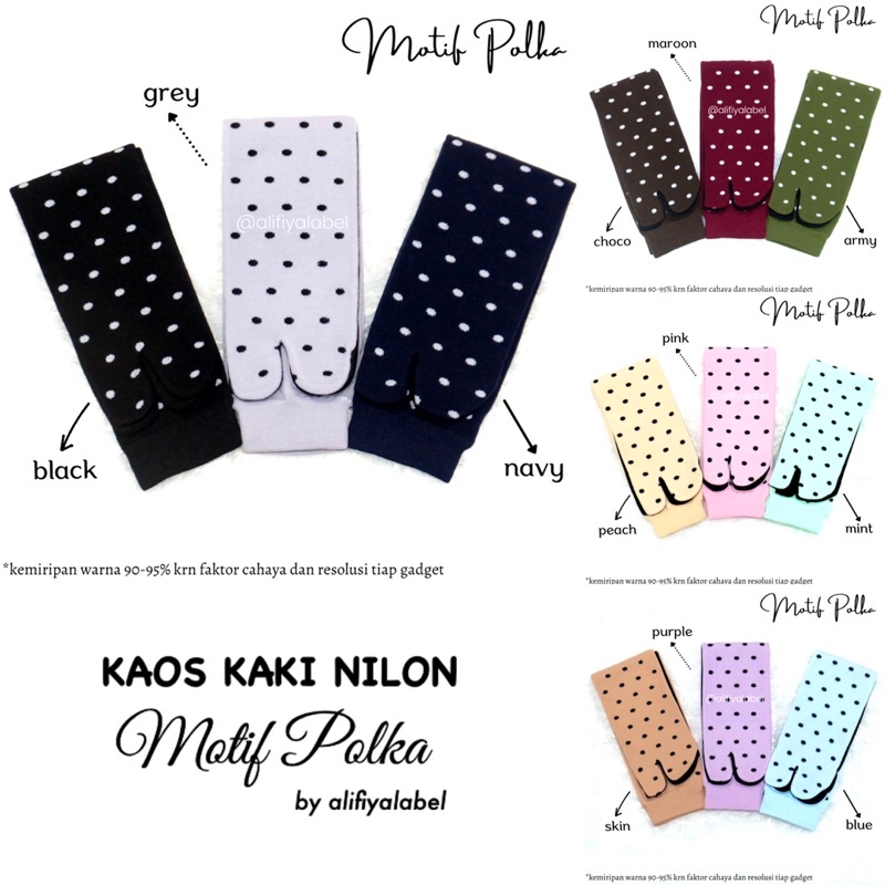 KAOS KAKI JEMPOL MUSLIMAH NILON “MOTIF POLKA” by @alifiyalabel / KAOS KAKI JEMPOL TAPAK HITA