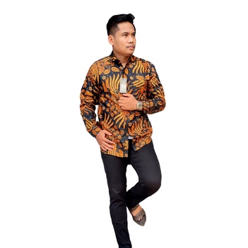 Kemeja Batik Pria Lengan Panjang Baju Cowok Slimfit M L XL Terlaris