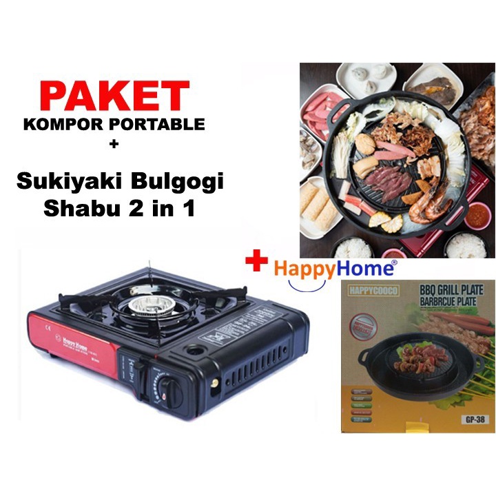 PAKET Happy Home Kompor Portable Sukiyaki Bulgogi Grill Pan Shabu 2in1