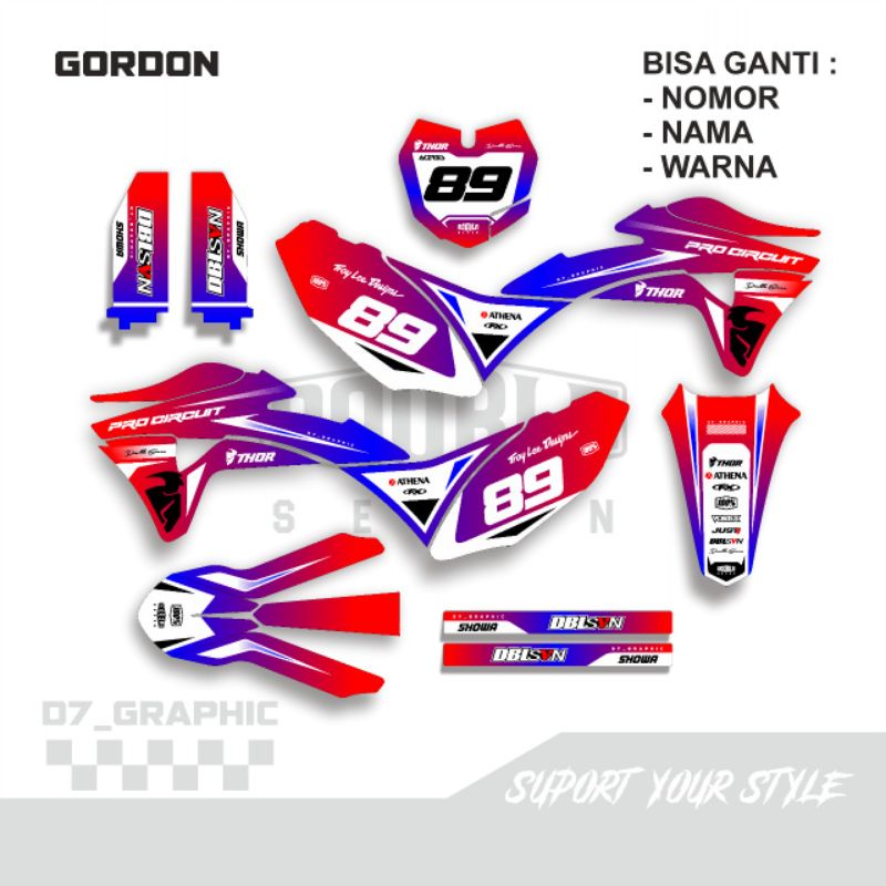 Decal KLX Gordon Merah biru Full body