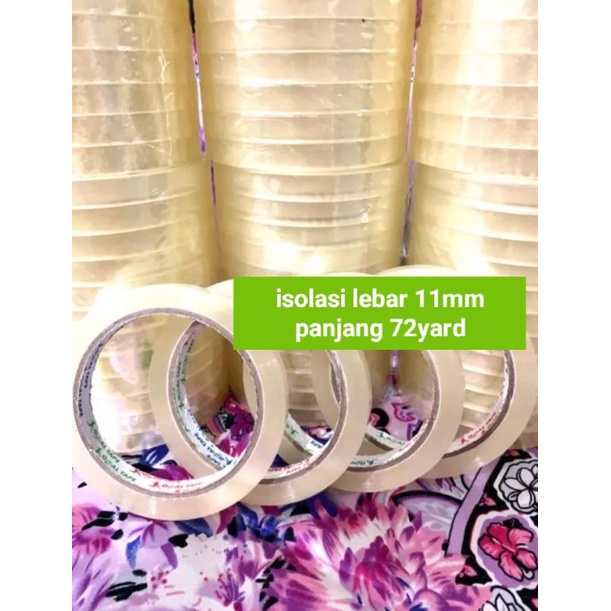 

isolasi bening, lebar 11mm dan panjang 72yard. isi 12pcs/slong