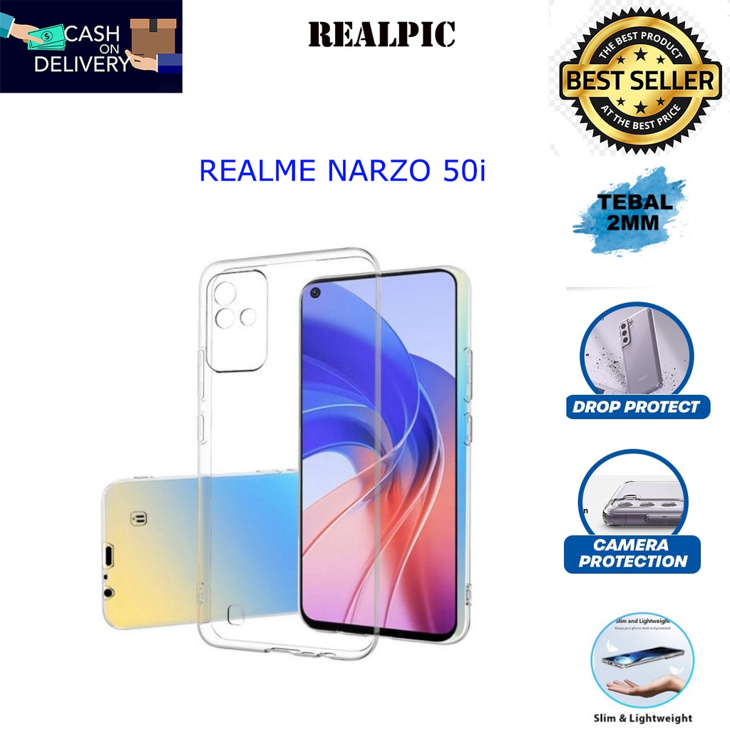 Case REALME NARZO 50i Casing Clear HD KETEBALAN 2MM BENING TRANSPARAN TPU Premium Softcase