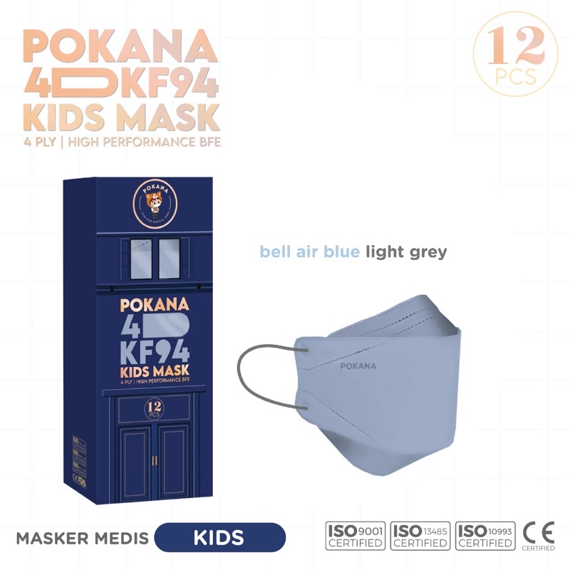 Masker Pokana KF94 kids solid color isi 12 / Pokana KF94 kids mask solid color