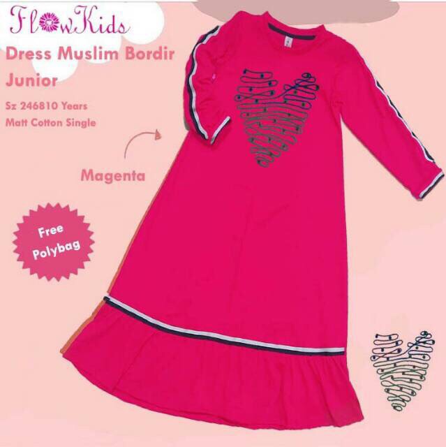 Gamis bordir bahan kaos katun flower kids flokids flowerkids okbg