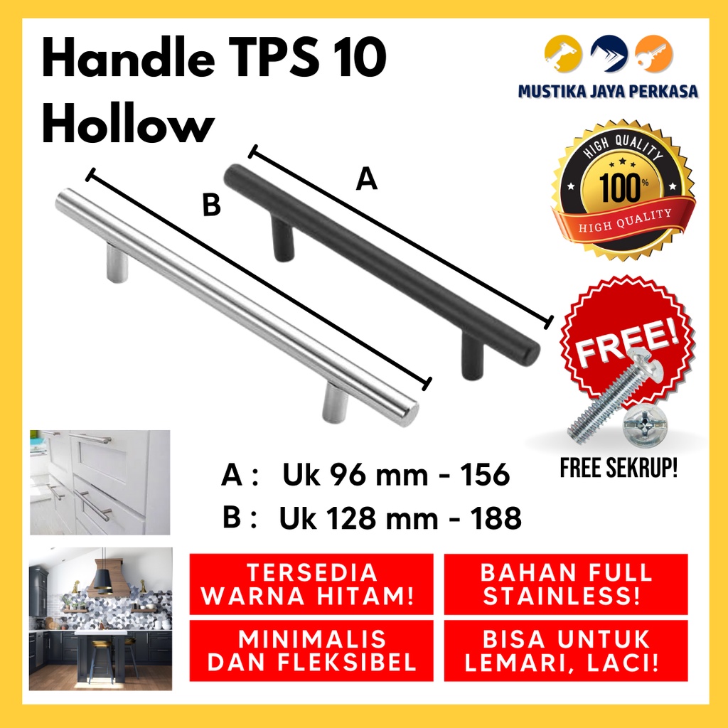 Handle Laci Stainless TPS Hollow 10 96-156 128-188 mm Tarikan Lemari Laci Anti Karat