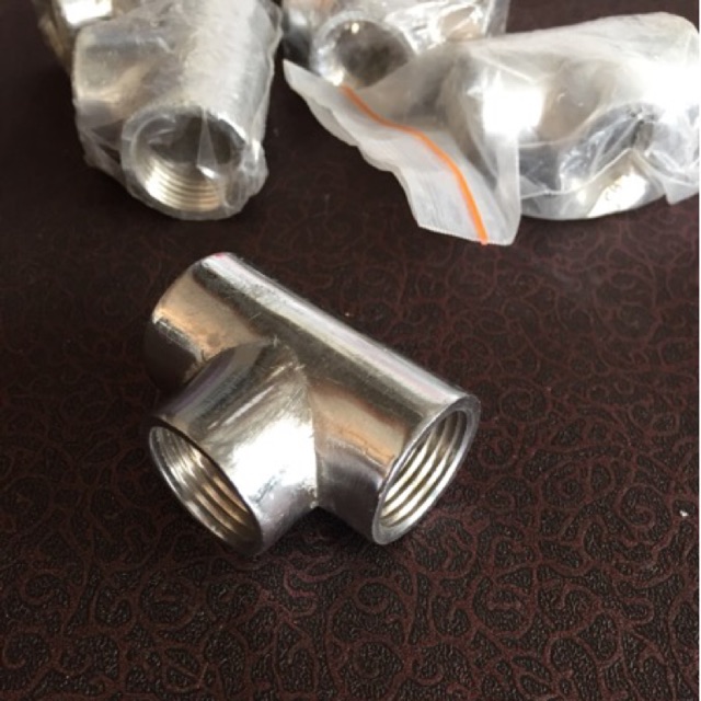 TEE drat kuningan di chrome size 1/2&quot; . nepel Fitting Kuningan