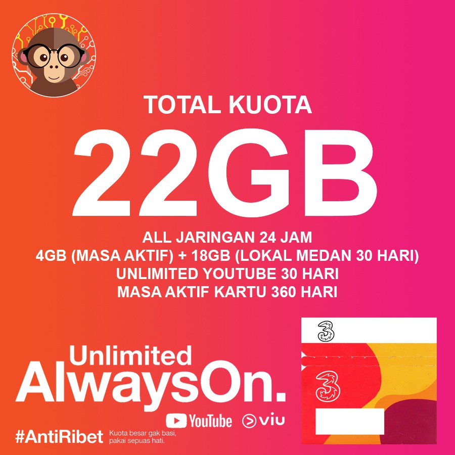 Kartu Perdana Tri Special 22gb Unlimited Youtube Lokal Medan Shopee Indonesia