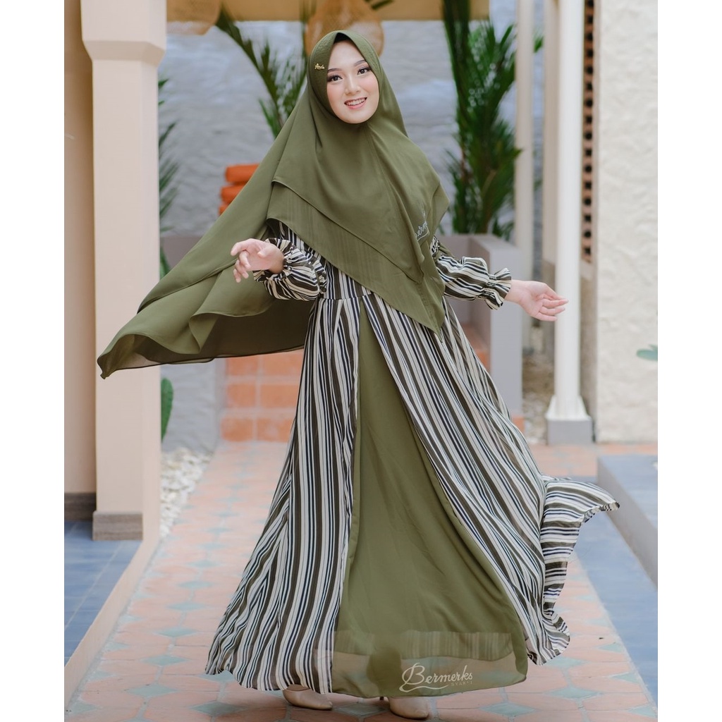 baju gamis wanita dress muslim terbaru Alana Syar'i ORI Bermerks Syari Gamis Set Khimar Syari Gam ba