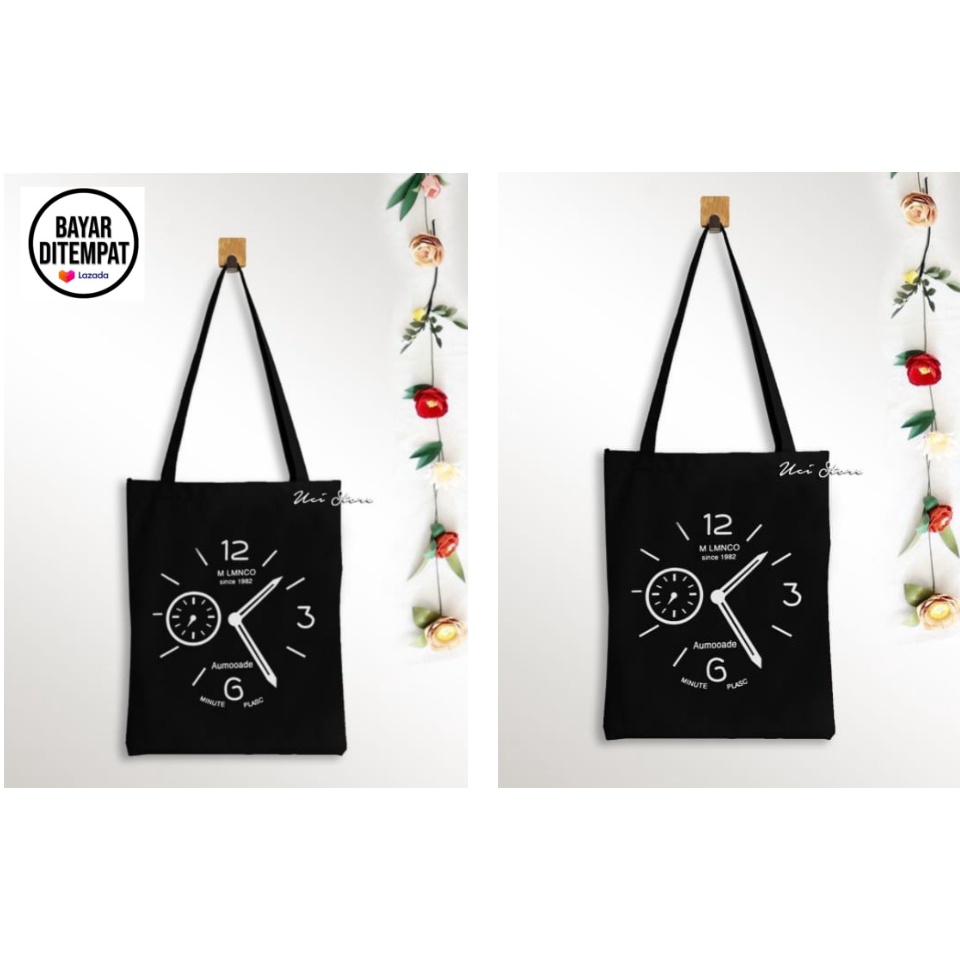 (PAKAI RESLETING) Tote bag jam  varian warna ukuran besar  [Toko UCI]