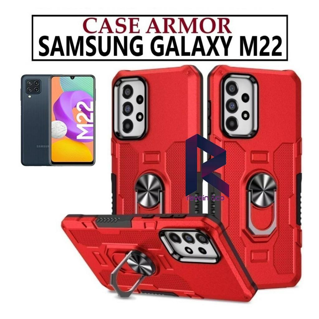 Case Armor SAMSUNG M22 Iring Cincin Magnetic Kesing Hp Protect kamera Premium Hard Case Standing Robot Pelindung Kamera