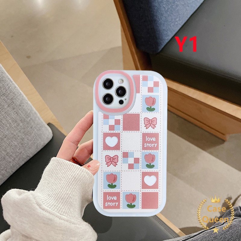 Soft Case TPU Motif Bunga Pita Kotak-Kotak Pink Untuk IPhone 11 12 13 Pro Max 7 8 6 6s Plus XS Max X XR SE 2020