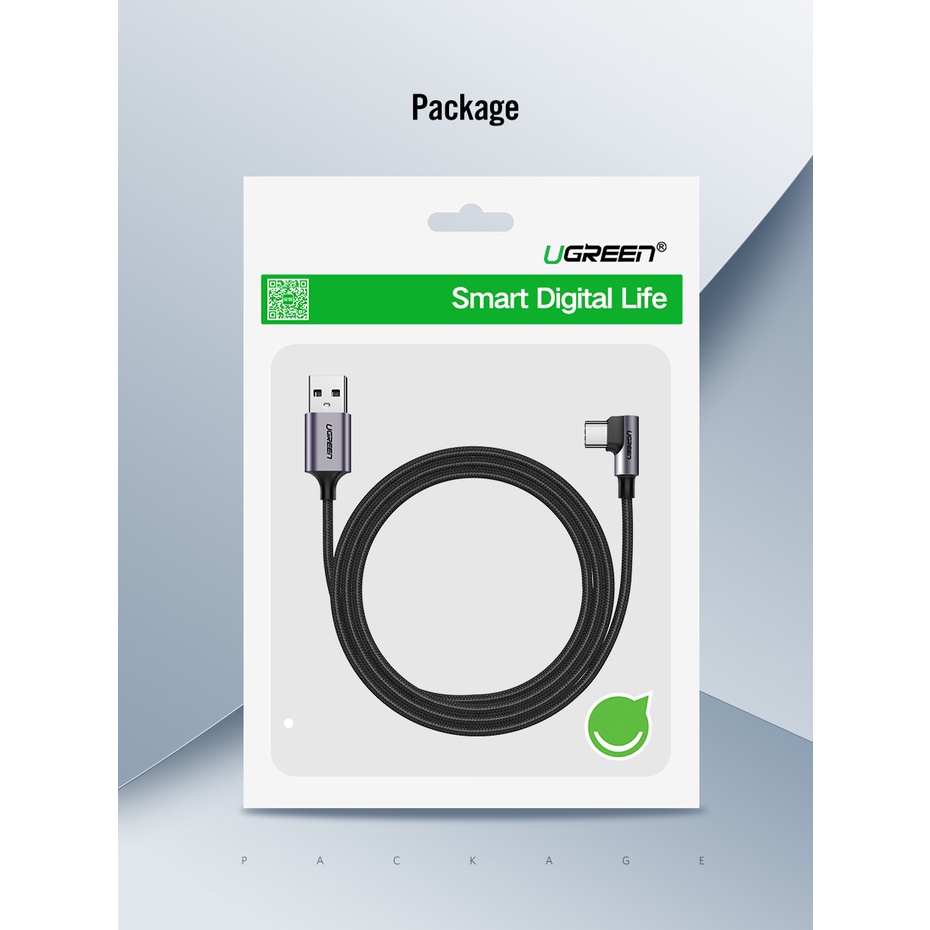 【Stok Produk di Indonesia】Ugreen Kabel Data / Charger USB Tipe C 90 Derajat Bahan Nilon Untuk Xiaomi Mi 8 / Samsung Galaxy S9 Plus