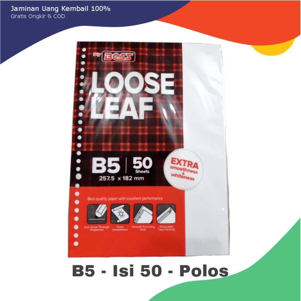 

Loose Leaf BOSS B5 POLOS Isi 50 Lembar/Isi/Refill/Refil Binder Plain