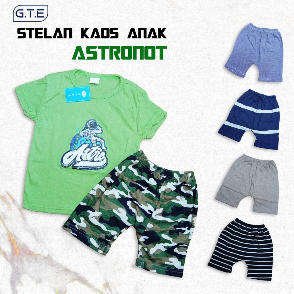 Kaos stelan anak-anak laki-laki / kaos dan celana Astronot Hitam usia1-2Tahun