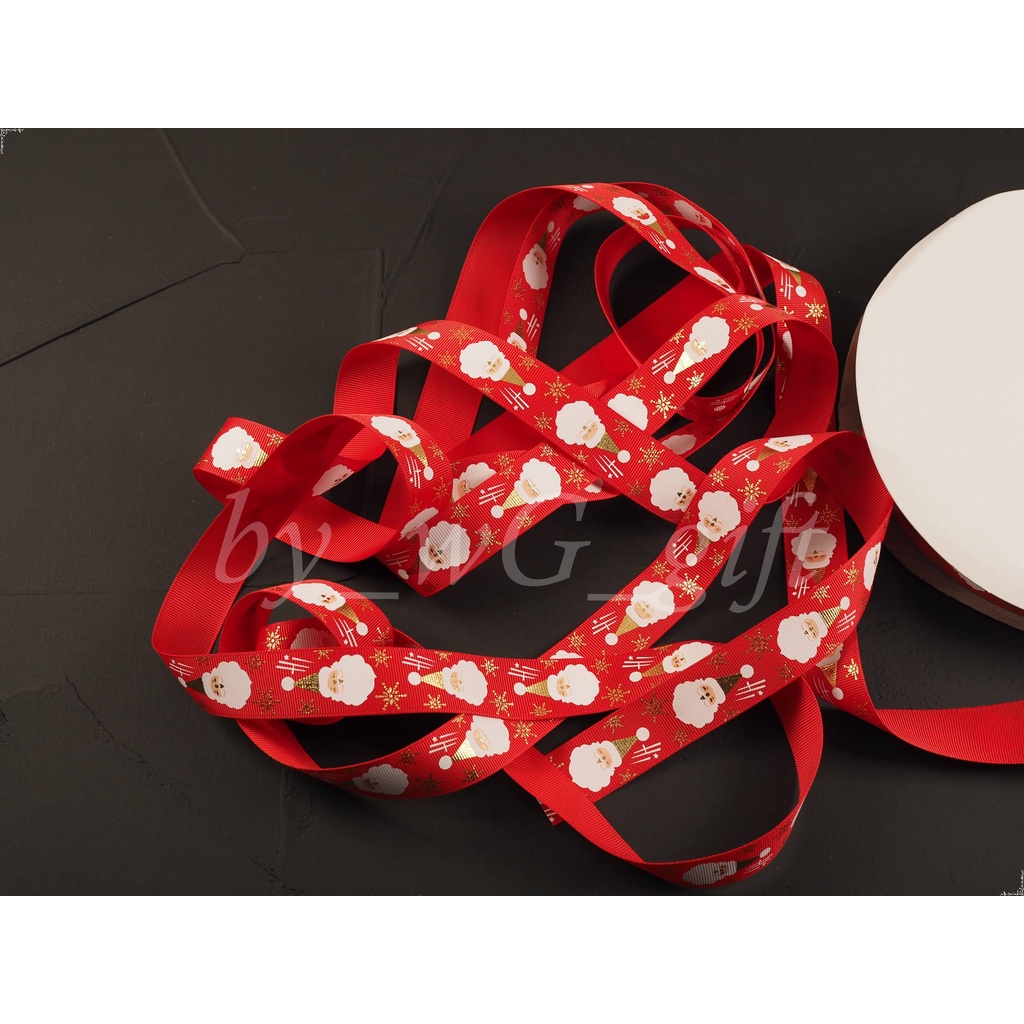 

Pita Natal Christmas - Grosgrain - Merah - Santa Emboss; L 2.5 cm