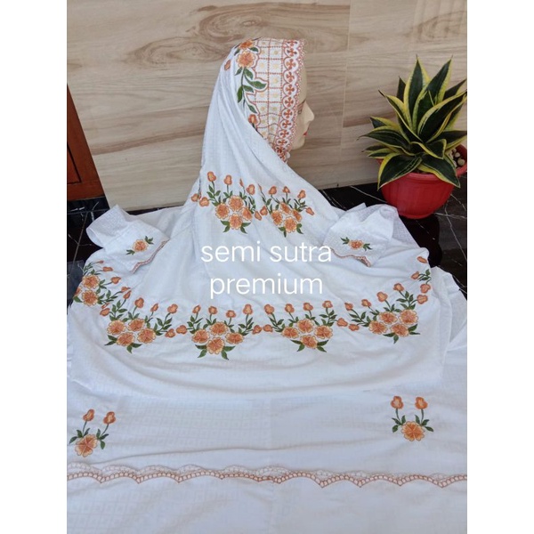 Mukena semi sutra premium motif kotak / mukena terusan sutra premium / mukena semi sutra bordir