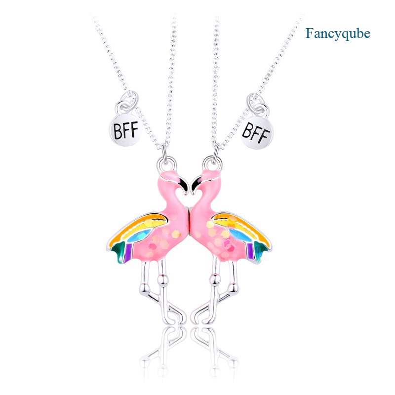 Fancyqube 2pcs Kalung Rantai Dengan Liontin Bentuk Flamingo Untuk Pesta Pertunangan