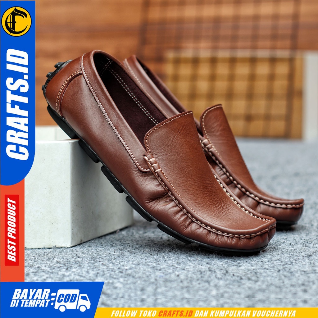 Sepatu Slip On Pria Sepatu Casual Pria Kulit Asli Kerja Kantor Kuliah Kondangan Sepatu Slop Pria Sepatu Hitam Pria CRAFT DALSEM