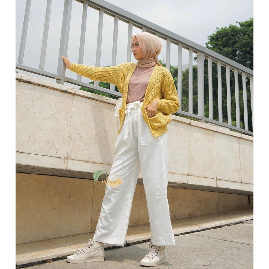 Seoul Wide Highwaist Kulot Linen Premium / Linen Pants Jumbo / Celana Kulot Bahan Linen Premium