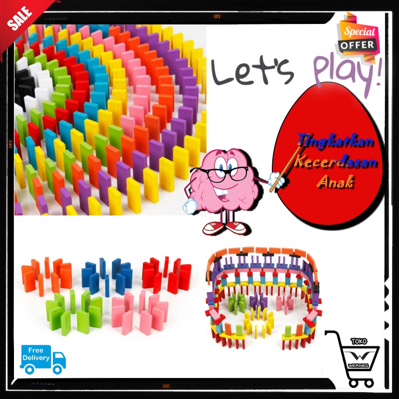 [ PROMO TERMURAH ] Balok Domino Susun Mainan Edukasi Anak Anak Murah Susun Balok Domino Kayu Warna Warni 120 PCS