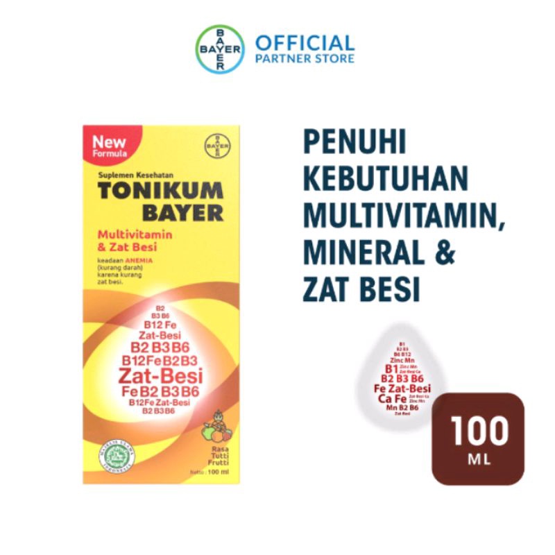 Tonikum Bayer rasa tutti frutty original vitamin penambah darah 100ml
