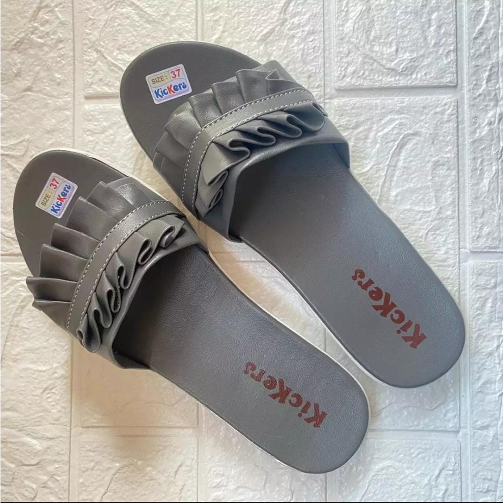 Sandal Wanita Selop / Sandal Kickers Wedges Model Berkerut