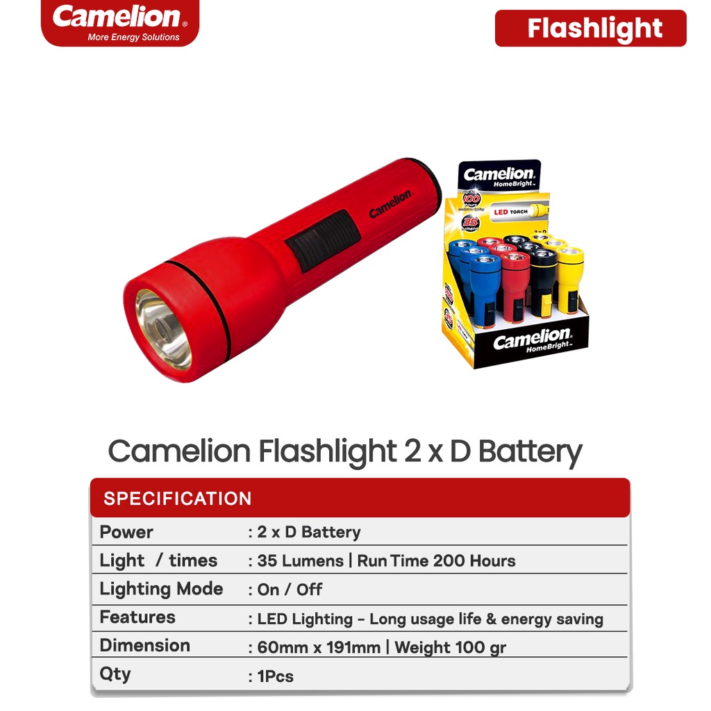 Camelion FL1L Senter LED Flashlight 2 X D Hemat Energi Tahan Lama