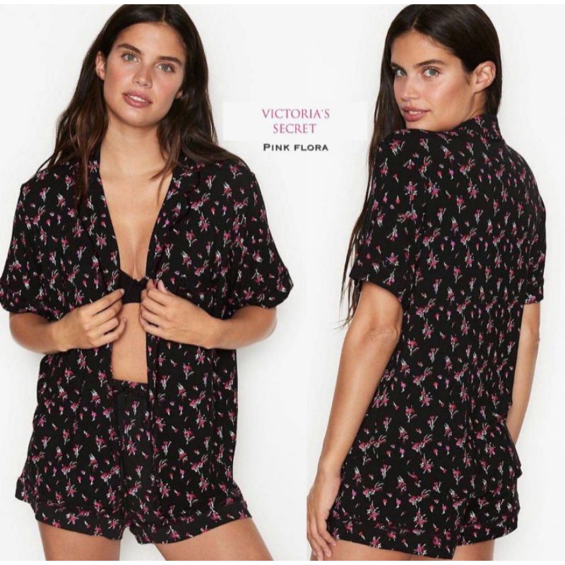 Victoria Secret Set Pajamas Black Flora