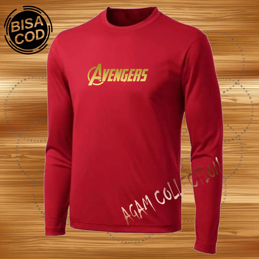 Agam Collection Baju Kaos Distro Avengers Text Gold  Lengan Panjang Premium Quality