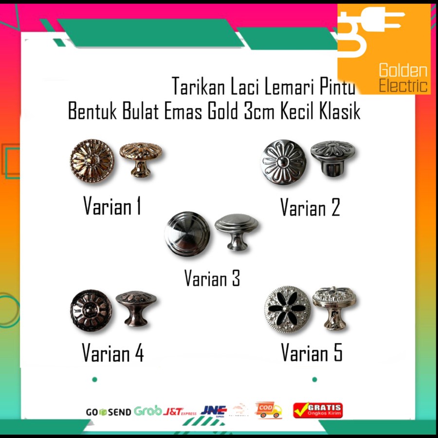 Tarikan Laci Lemari Pegangan Handle Bulat Jendela Pintu Kayu Besi Stainless Steel Emas Silver Gold Klasik Shelf Dapur