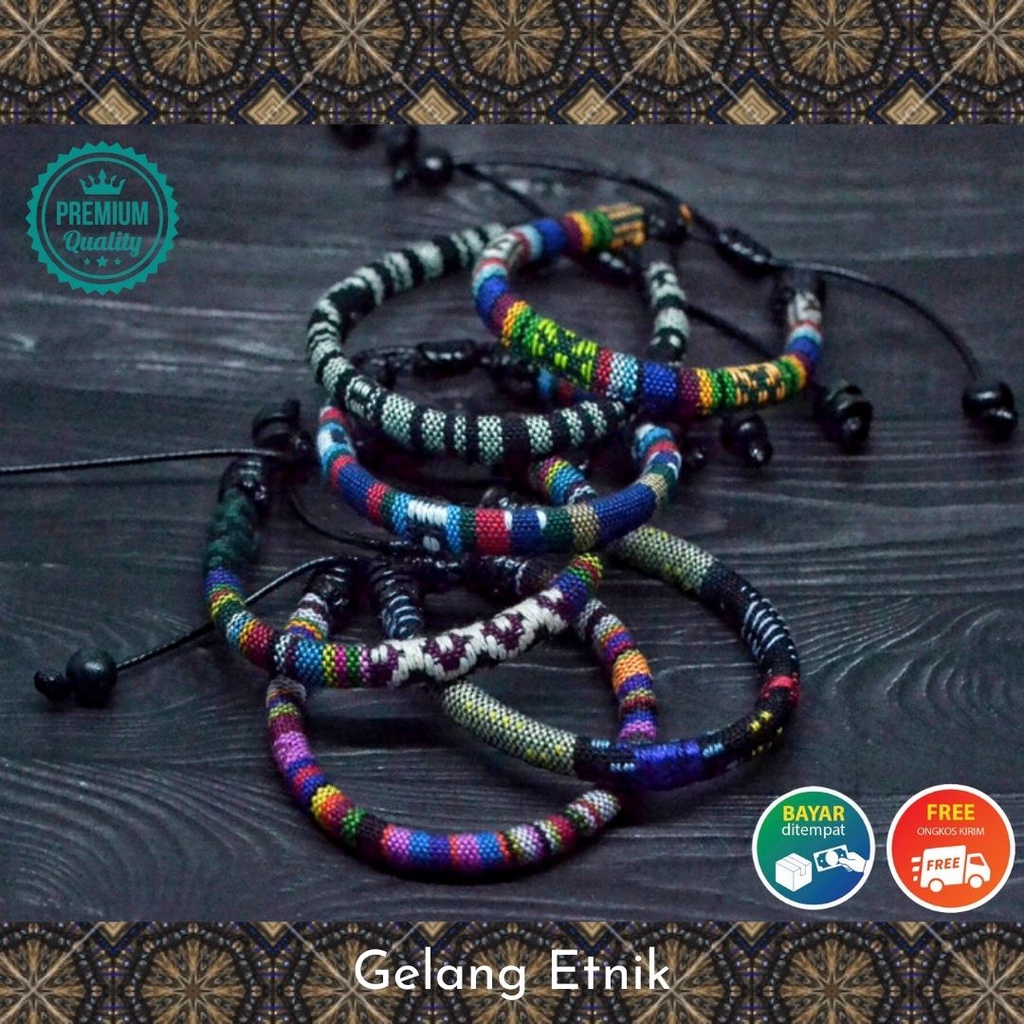 Gelang Pria Wanita Tali Etnik Tenun Rajut Bracelet Cowok Laki Unisex Adjustable