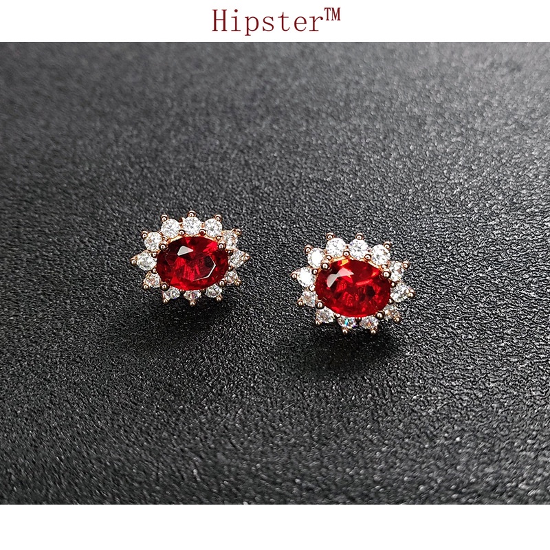 Fashion Personality Affordable Luxury Full Diamond SUNFLOWER Red Crystal Colored Gems Earrings