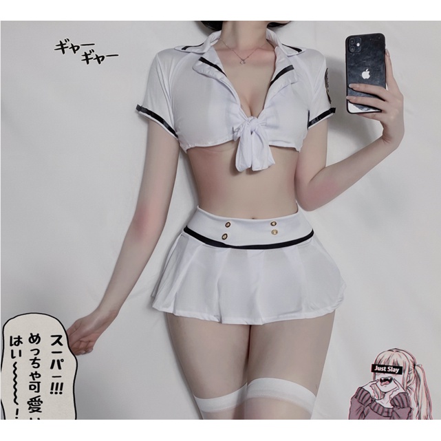 Cosplay Seragam Lingerie Sexy Seragam Pakaian dalam Leher V Rok Mini Set Lingerie 3A198