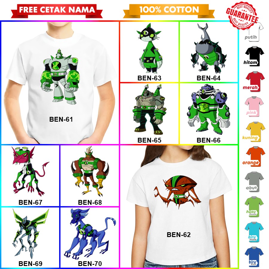 [FREE NAMA!!] Baju Kaos ANAK DAN DEWASA BEN 10 BANYAK MOTIF